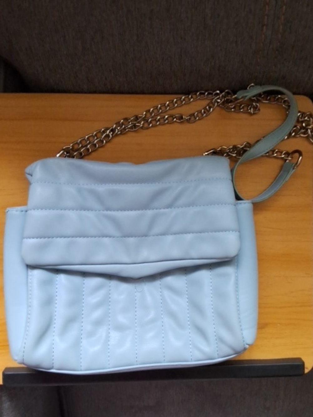 Light Blue Quilted Crossbody Bag with Chain Strap